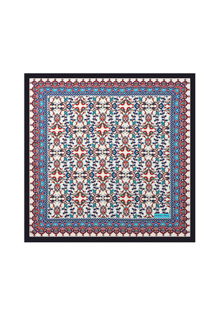 Navy Blue Tile Tulip Pattern Silky Pocket Square 