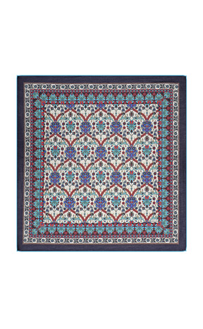 Navy Blue Tile Tulip Pattern Soft Square Scarf 