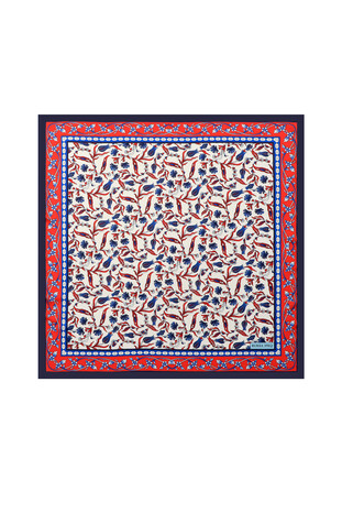 Navy Blue Tulip Carnation Pattern Silky Pocket Square 