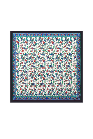 Navy Blue Tulip Pattern Silky Pocket Square 