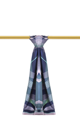 Navy Blue Twill Pattern Silk Scarf 