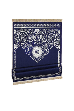 Navy Blue Velvet Carpet Prayer Rug - Thumbnail
