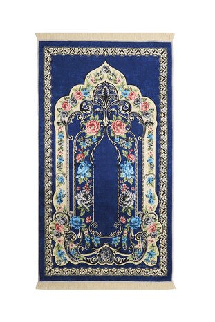 Navy Blue Velvet Carpet Prayer Rug 