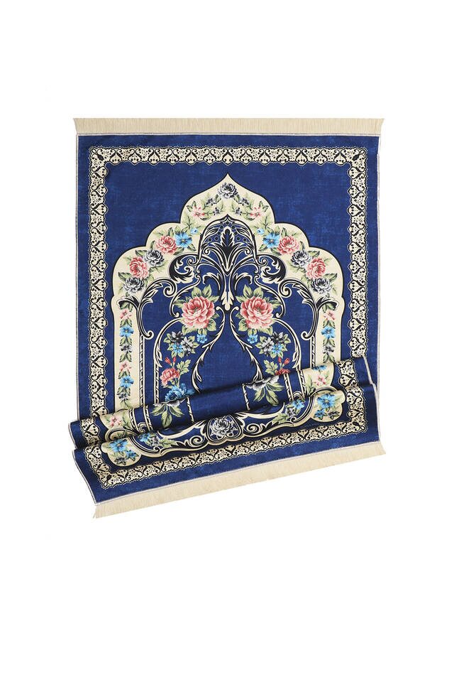 Navy Blue Velvet Carpet Prayer Rug - 4