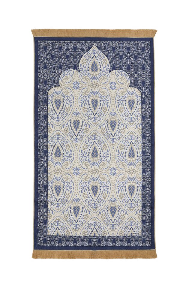 Navy Blue Velvet Carpet Prayer Rug - Bursa İpek