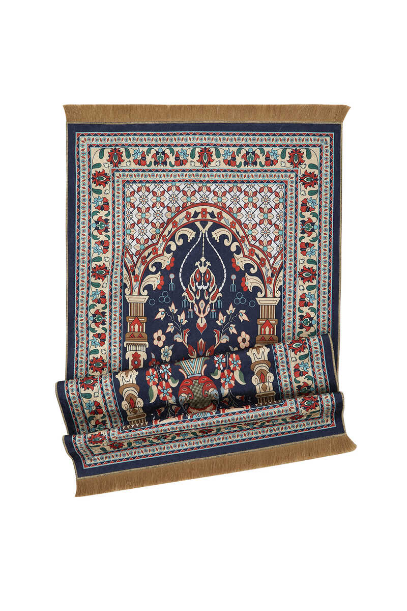Navy Blue Velvet Carpet Prayer Rug