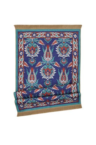 Navy Blue Velvet Carpet Prayer Rug - Thumbnail