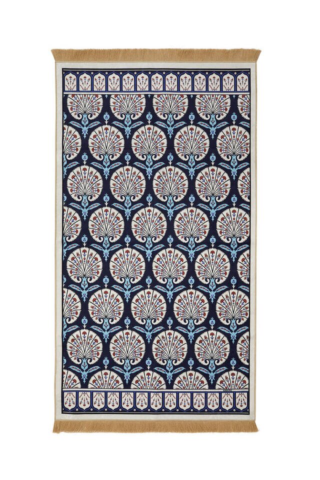 Navy Blue Velvet Carpet Prayer Rug 
