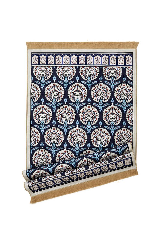 Navy Blue Velvet Carpet Prayer Rug - 4