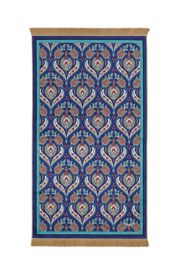 Navy Blue Velvet Carpet Prayer Rug