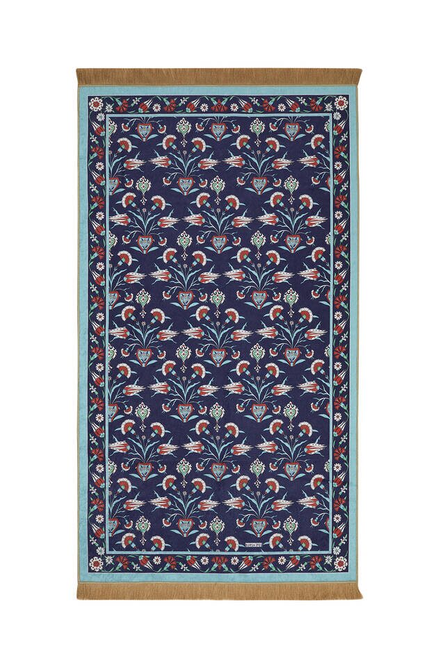 Navy Blue Velvet Carpet Prayer Rug 