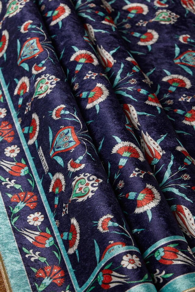 Navy Blue Velvet Carpet Prayer Rug - 2