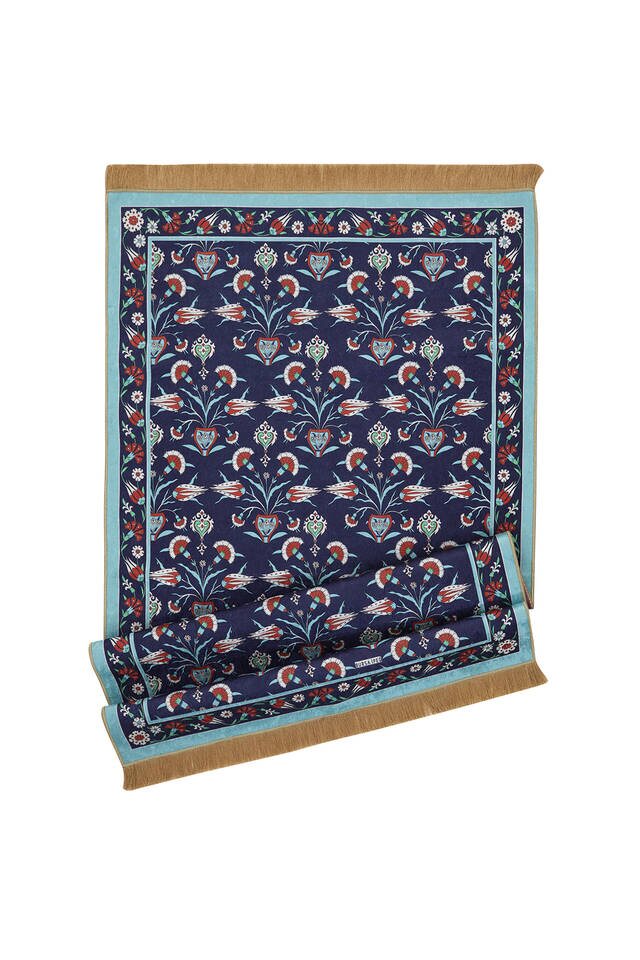 Navy Blue Velvet Carpet Prayer Rug - 4
