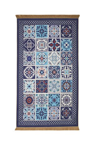Navy Blue Velvet Carpet Prayer Rug 
