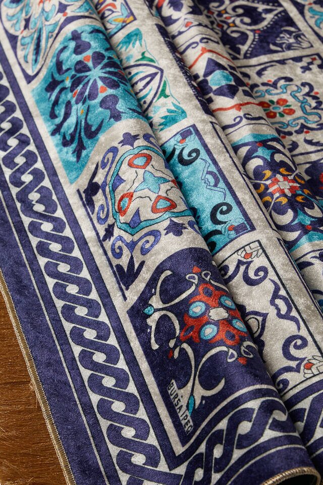 Navy Blue Velvet Carpet Prayer Rug - 2