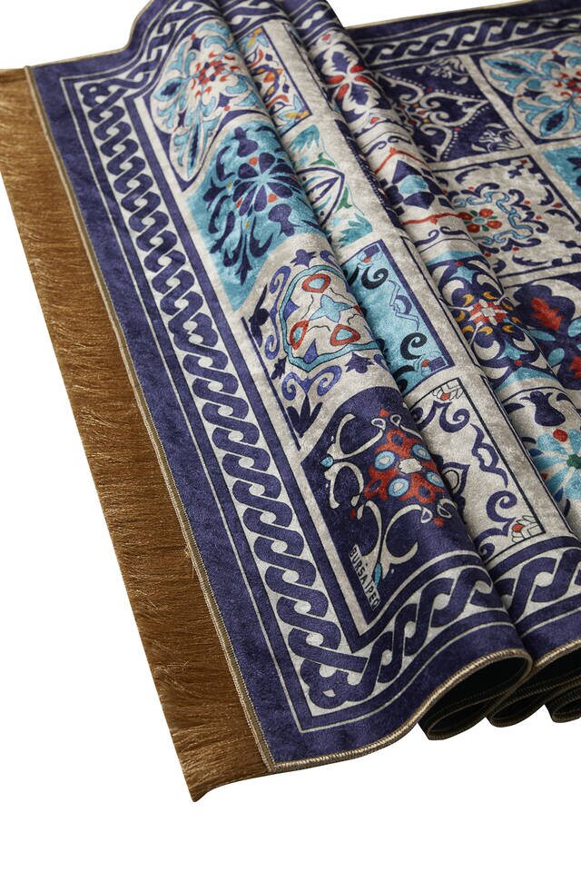 Navy Blue Velvet Carpet Prayer Rug - 3