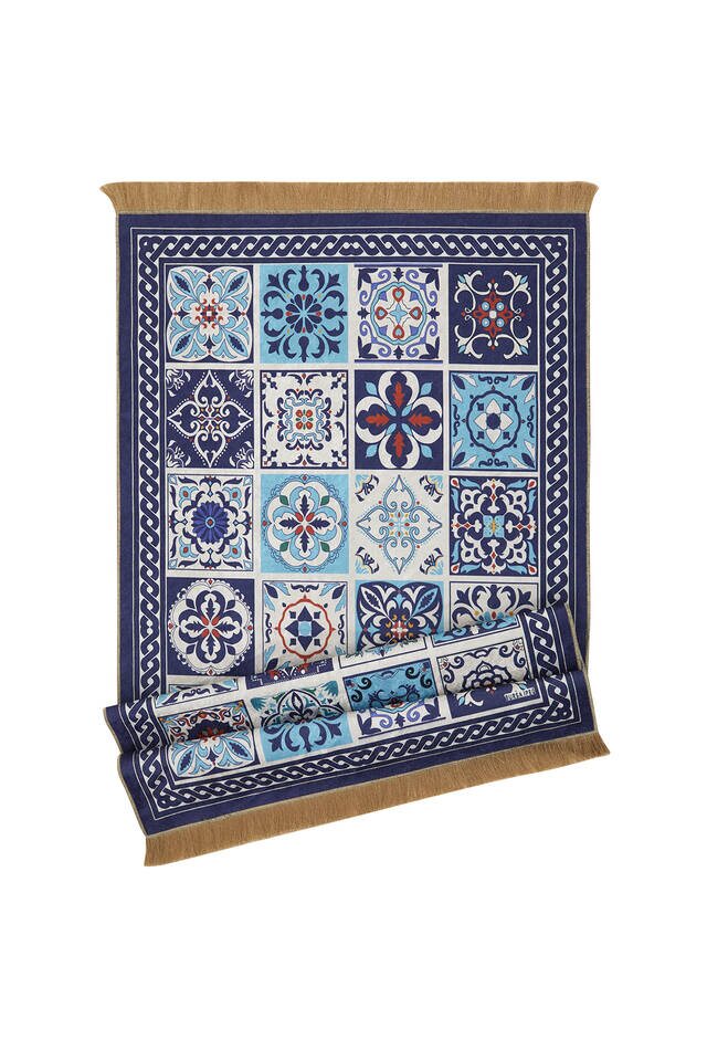 Navy Blue Velvet Carpet Prayer Rug - 4