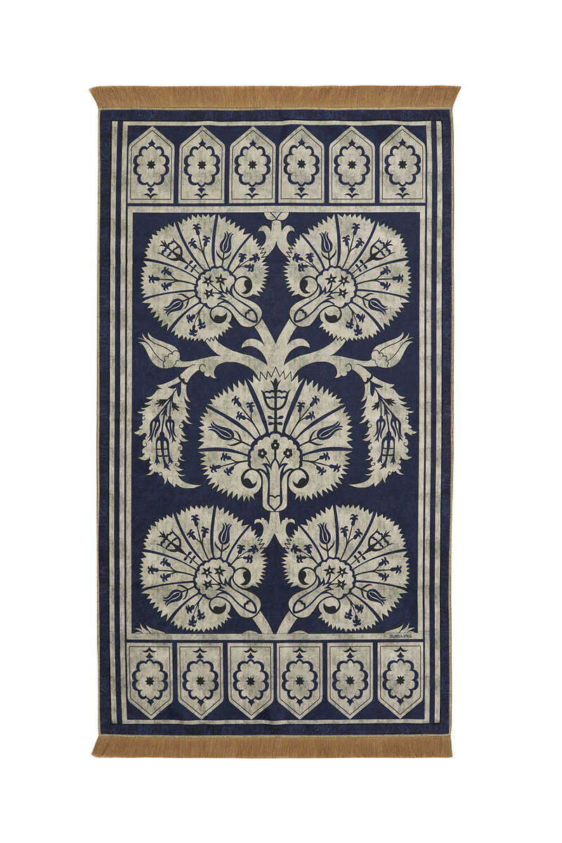 Navy Blue Velvet Carpet Prayer Rug