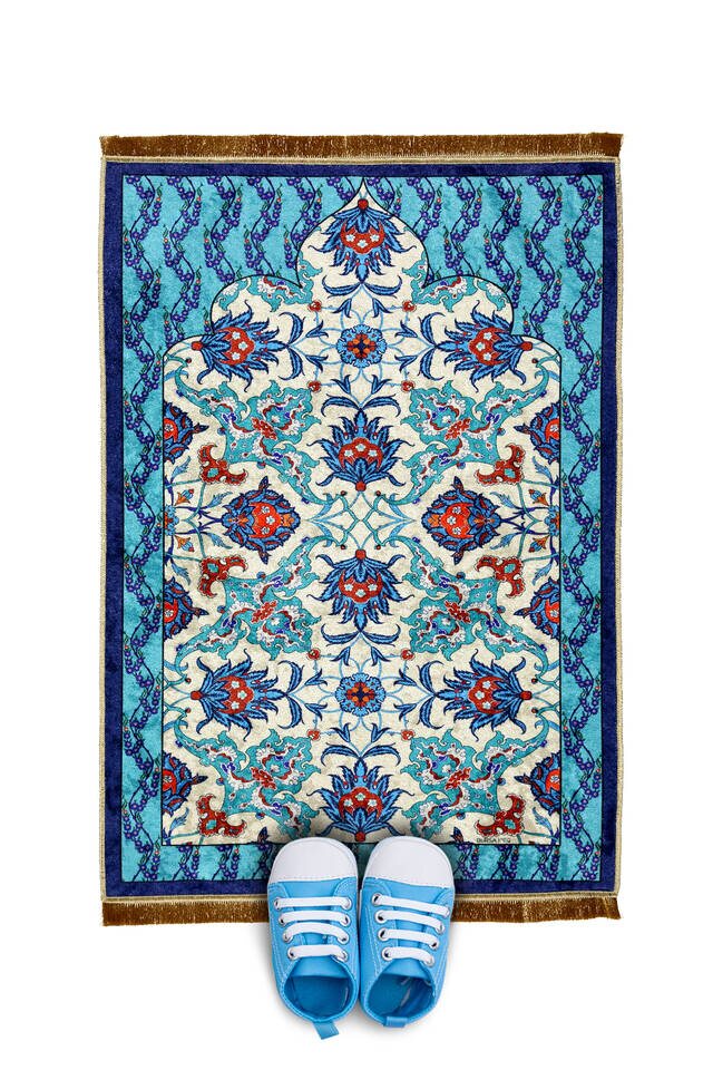 Navy Blue Velvet Children's Prayer Rug - Bursa İpek