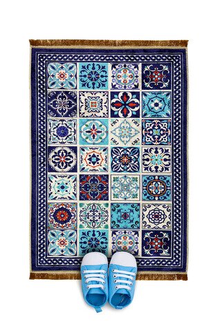 Navy Blue Velvet Children's Prayer Rug 