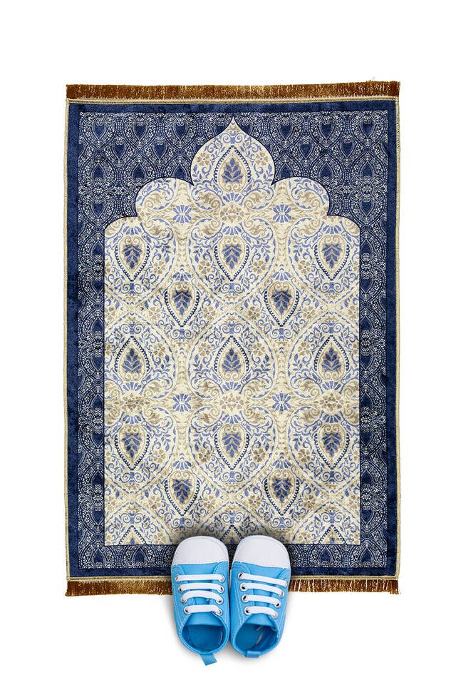 Navy Blue Velvet Children's Prayer Rug 