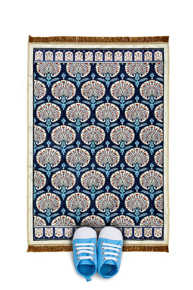 Navy Blue Velvet Children's Prayer Rug - Bursa İpek
