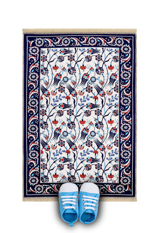 Navy Blue Velvet Children's Prayer Rug and Playmat 