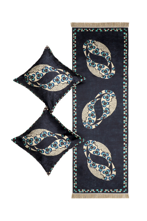 Navy Blue Velvet Runner Set 