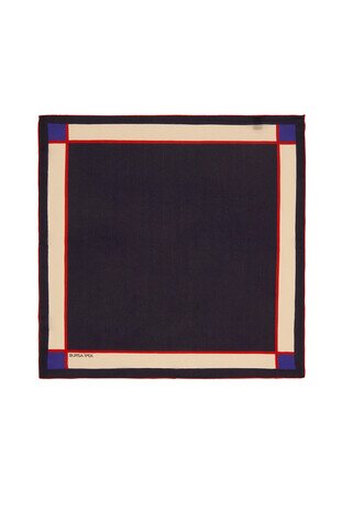 Navy Blue Wide Border Plain Silk Pocket Square - Thumbnail