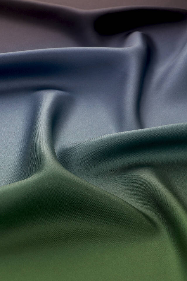 Navy Green Gradient Twill Silk Square Scarf - 2