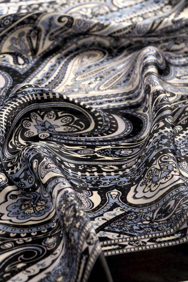 İndigo Nil Desen Sura İpek Şal - 4