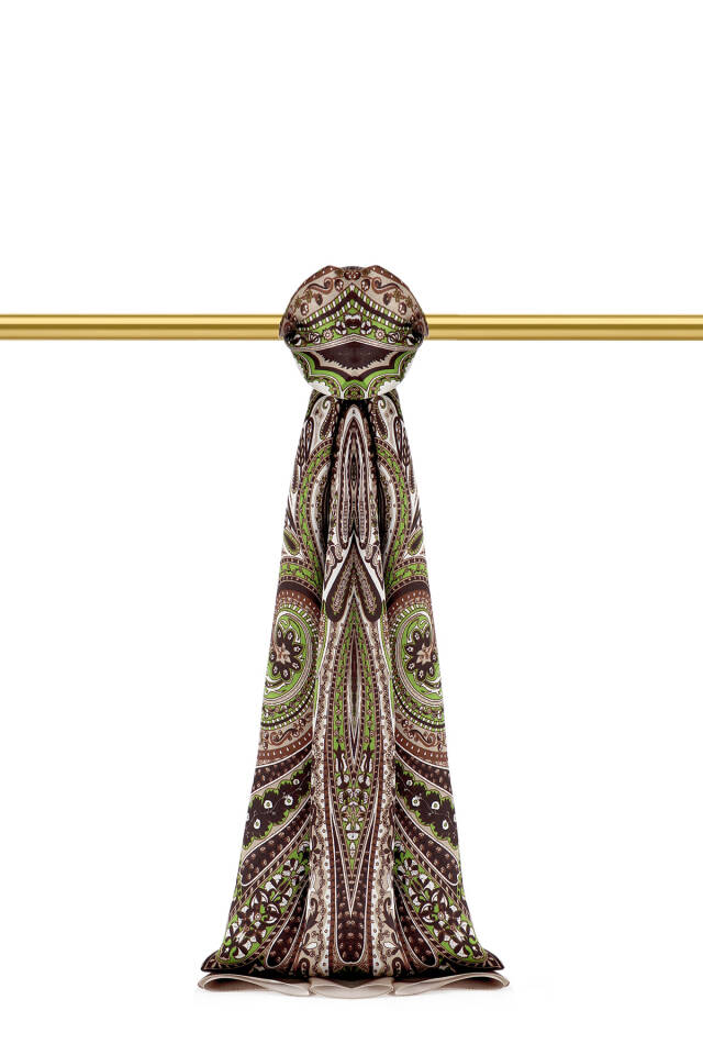 Green Nile Pattern Sura Silk Shawl - Bursa İpek