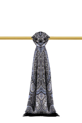 Indigo Nil Pattern Sura Silk Shawl 