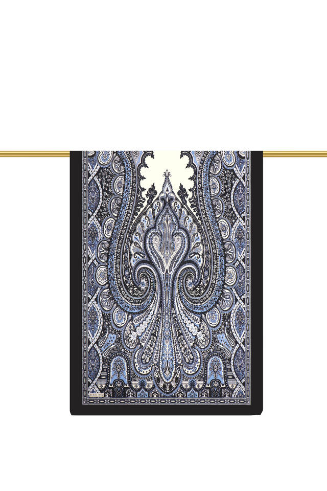 Indigo Nil Pattern Sura Silk Shawl - 2