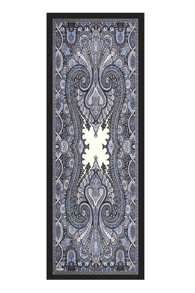 Indigo Nil Pattern Sura Silk Shawl - 3