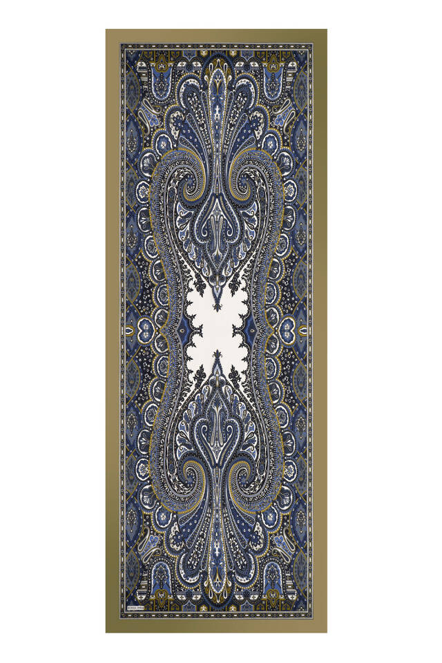 Khaki Nil Pattern Sura Silk Shawl - 3