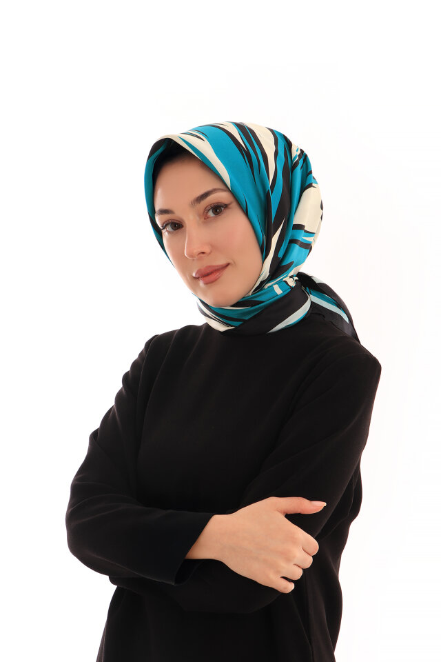 وشاح حريري مائل بنقشة نيلسو السماوي - Bursa İpek