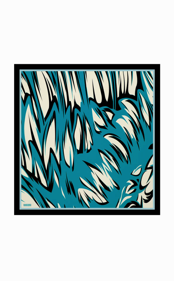 Cyan Nilsu Pattern Twill Silk Scarf - 2