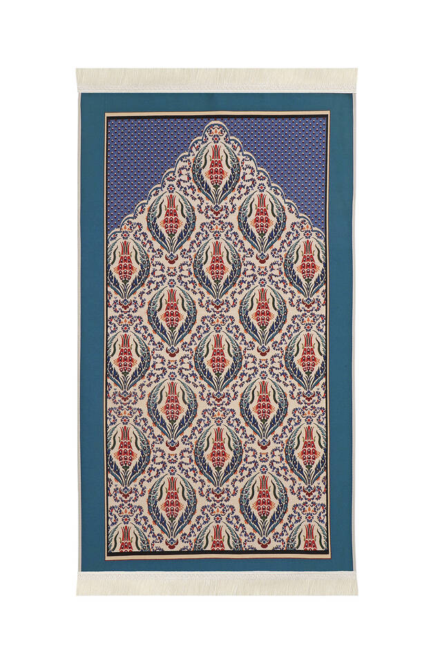 Oil Blue Tulip Flower Pattern Tapestry Prayer Rug - Bursa İpek