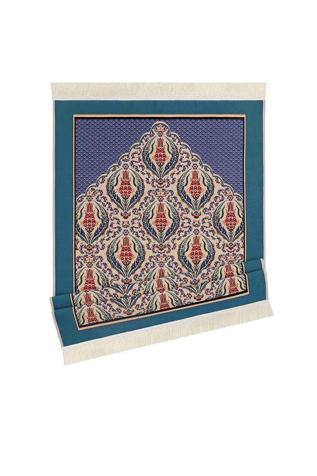 Oil Blue Tulip Flower Pattern Tapestry Prayer Rug - 4