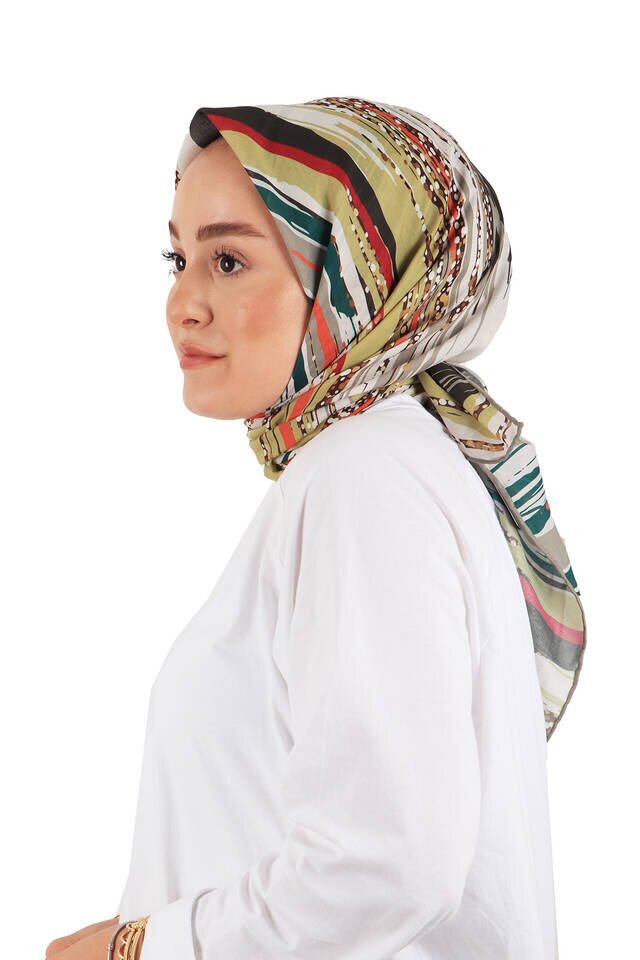 Oil Green Brush Pattern Soft Square Scarf - 2