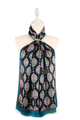 Oil Green Hatai Pattern Silk Foulard 