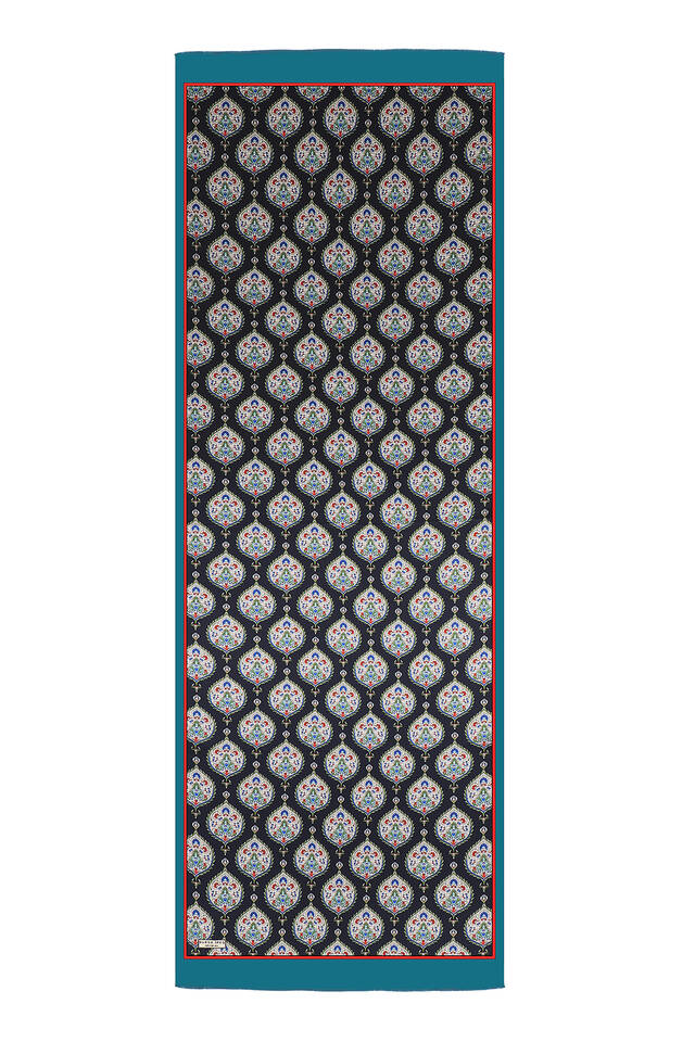 Oil Green Hatai Pattern Silk Foulard - 4