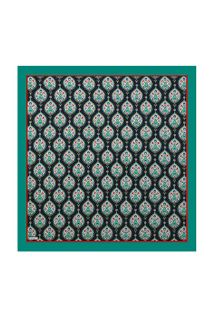 Oil Green Hatai Pattern Silk Square Scarf 