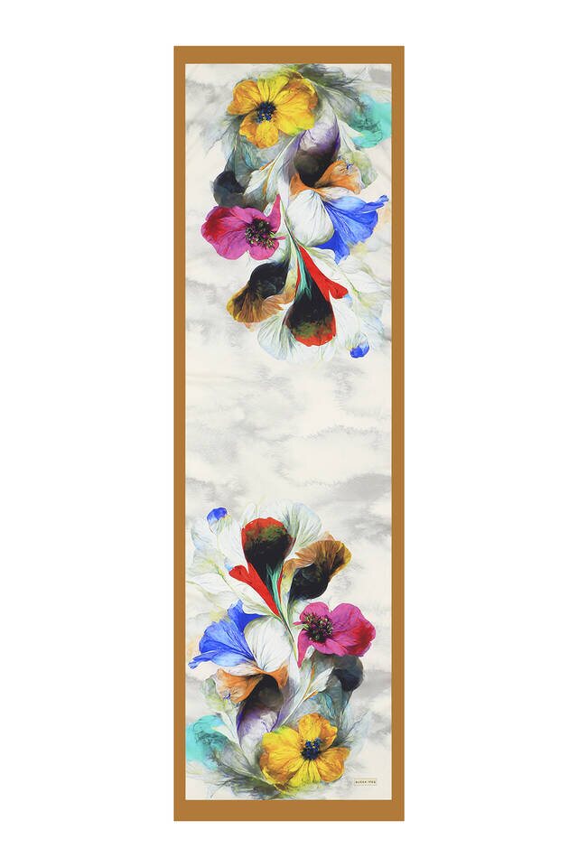 Oil Green Poppy Pattern Silky Foulard - 4