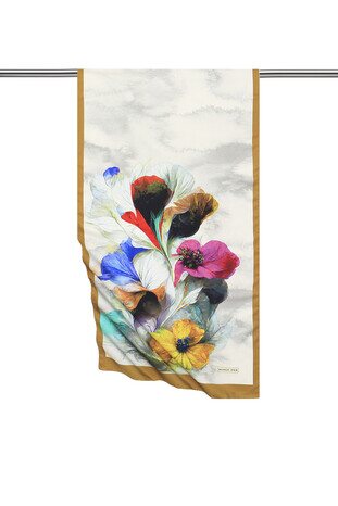 Oil Green Poppy Pattern Silky Foulard 