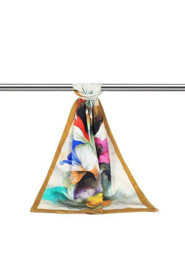 Oil Green Poppy Pattern Silky Foulard - 3