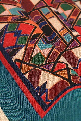 Oil Green Tile Pattern Lined Tapestry Prayer Rug - Thumbnail
