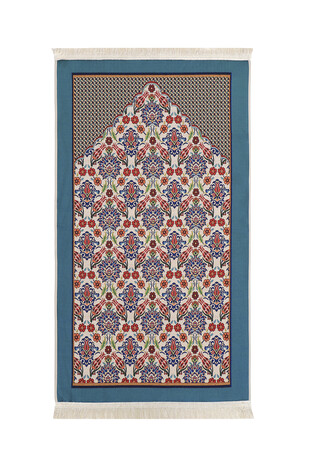 Oil Green Tile Tulip Pattern Tapestry Prayer Rug - Thumbnail
