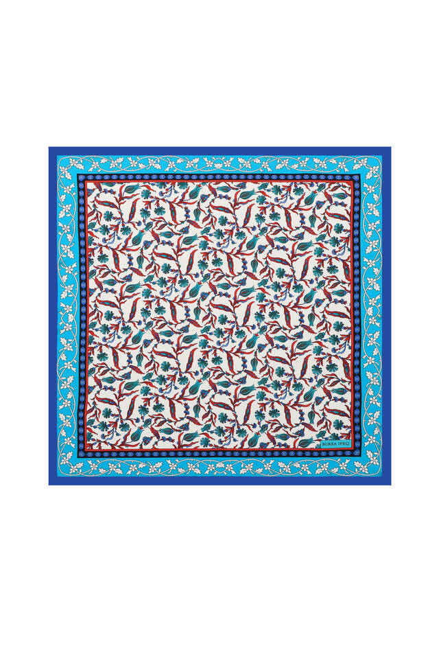 Oil Green Tulip Carnation Pattern Silky Pocket Square - Bursa İpek